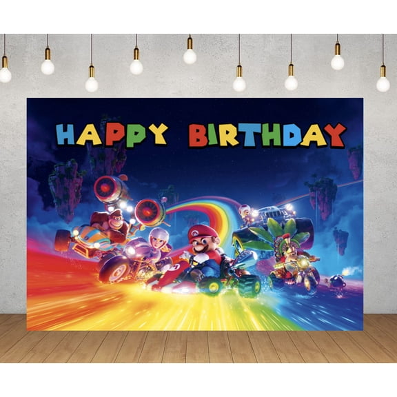 Mario birthday party backdrop, 60×40 inch Mario party decorative backdrop, suitable for children's birthday party photography backdrop.