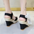 thumbnail image 4 of UTTOASFAY Women Solid Summer Ladies Bandage Sandals Slope Heel Casual Beach Shoes Black 8(40), 4 of 5