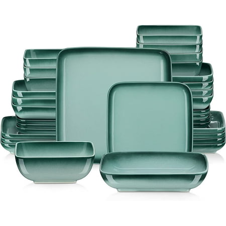 

LOVECASA Series Sweet 32-Piece Stoneware Dinnerware Sets Gradient Dark Green Dinner Set Service for 8