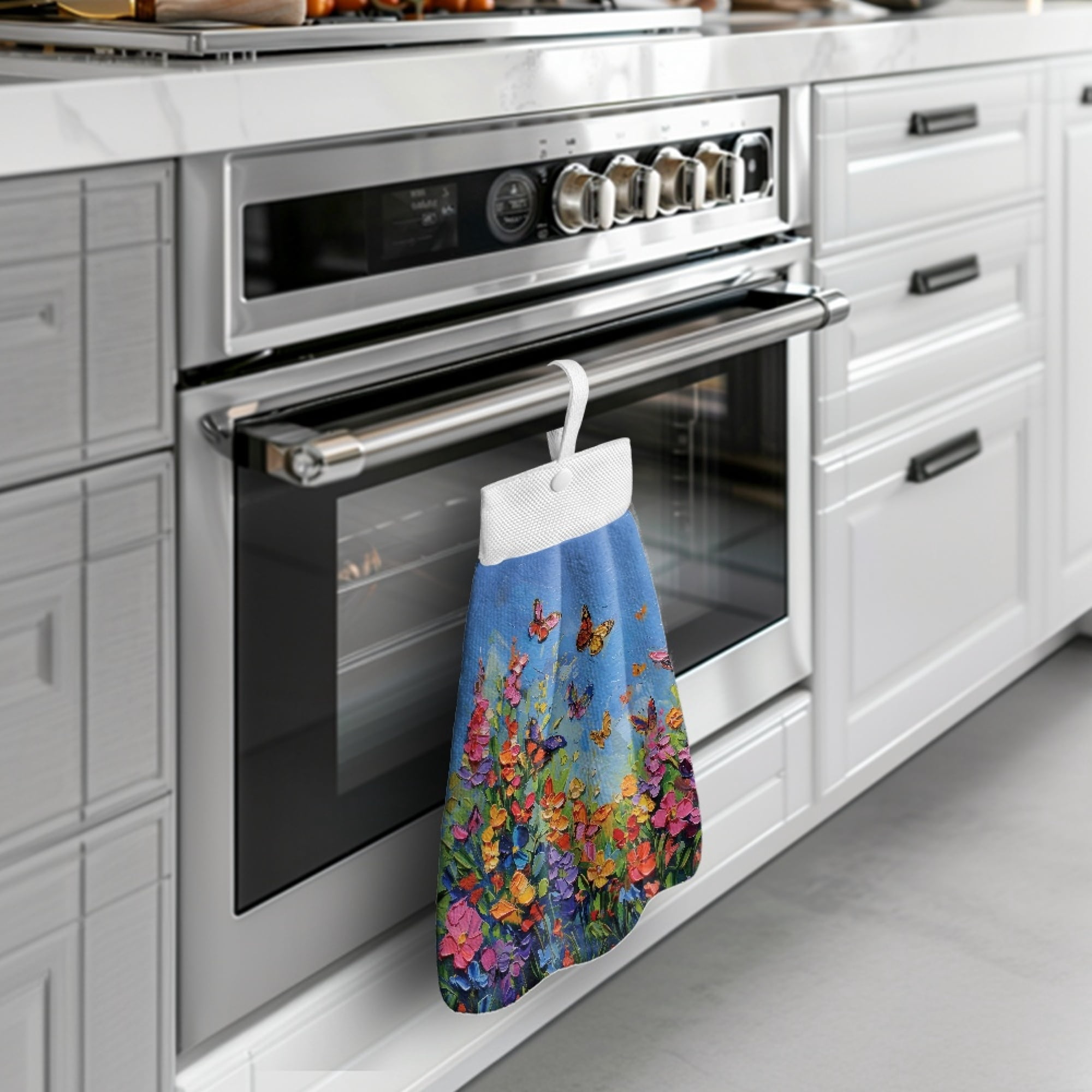 ZIATUBLE Butterfly Floral Hanging Hand Towel Oil Painting Dish Towels for Kitchen Quick Dry Hand Towels for Bathroom with Loop 3 Piece Easy to Clean Hanging Dish Towels Indoor Decor Accessories
