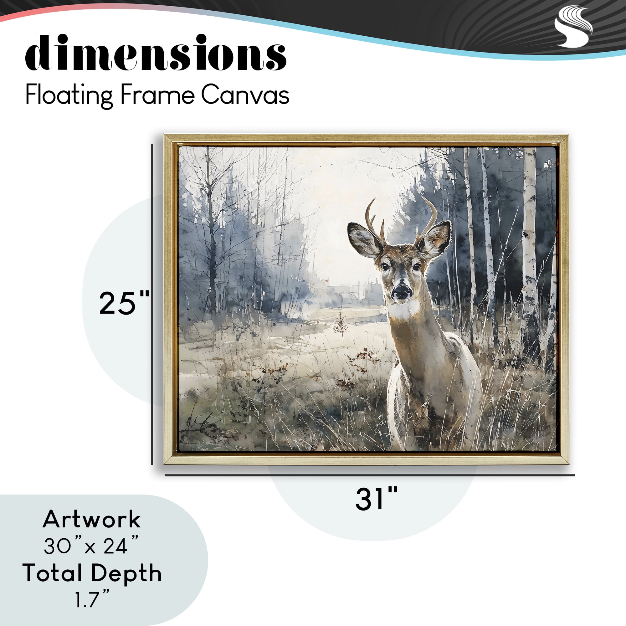 Stupell Industries Deer in Winter Wilderness Gold Framed Floater Canvas Wall Art, design by Franklyn Gregory