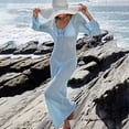 thumbnail image 3 of Women's Beach Cover Up Skirt Hollowed Out Knitted Bikini Swimsuit Sun Dress for Beach Resort Summer,Light Blue,L, 3 of 7