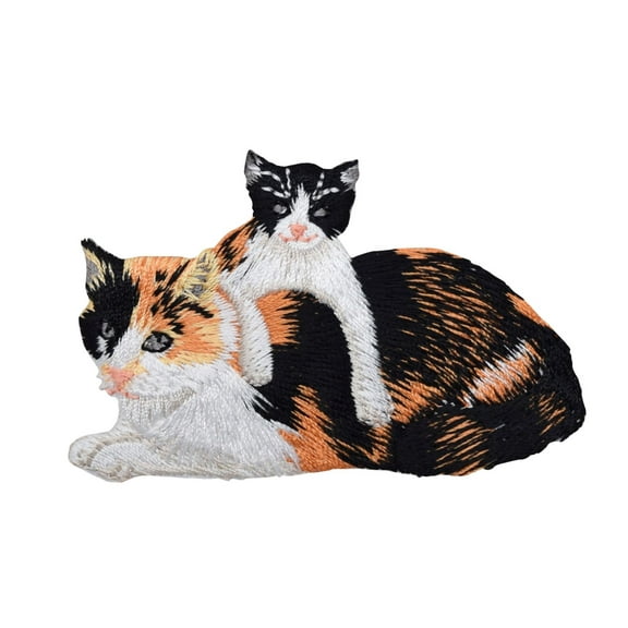 Calico, Mother Cat and Kitten, Pets, Animals, Embroidered, Iron on Patch