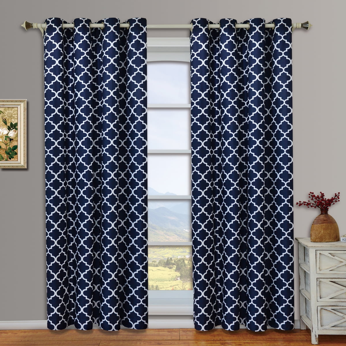 Pair Meridian Room Darkening Thermal, Navy Grommet Curtains