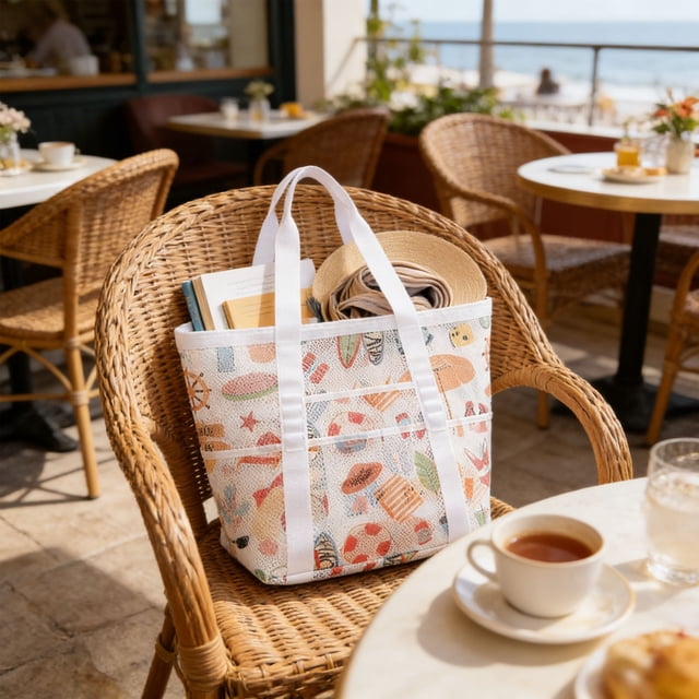 Bolso de playa de malla de nailon para viajes y compras | Organizador de almacenamiento transparente y transpirable para el hogar, la oficina y la piscina | Bolsa multiusos para ropa