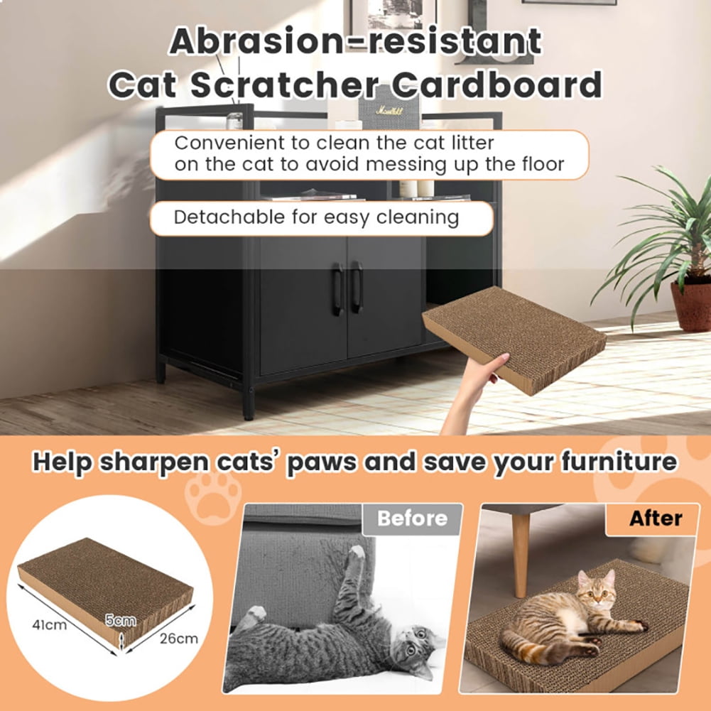 Hidden Cat Washroom with Double Doors and Scratch Cardboard, Cat Litter Box Enclosure , Hidden Cat Washroom Furniture, Pet Crate for Living Room, Bedroom, Balcony