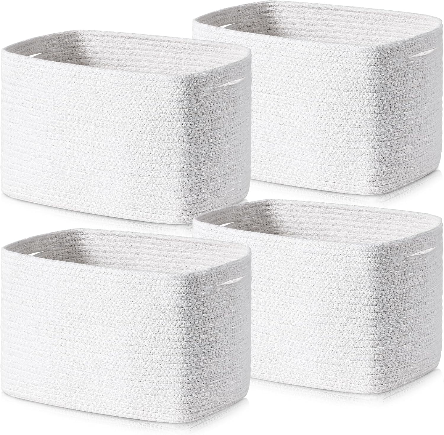 Rope Basket for Storage - 12”x10”x9” Storage Bins, Decorative Basket for Blankets, Woven Basket with Handles, Storage Baskets for Shelves, Home, Laundry (4 Pack, Rainbow)