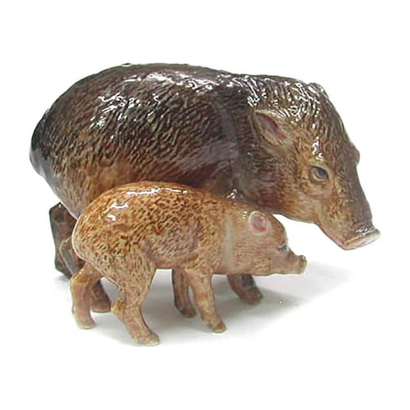 Northern Rose Brown Javelina & Baby Animal - Hand-painted Home Decor Animal Decorative Figurine - Miniature Porcelain Figurine