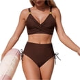 thumbnail image 2 of Women High Waisted Bikini Sets V Neck Cross Twist Front Two Piece Swimsuit Tummy Control Bathing Suit Coffee M, 2 of 5