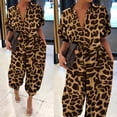 thumbnail image 2 of Egmy Women Leopard Print Lapel Slim Long Button Rompers Short Sleeve Jumpsuits, 2 of 6