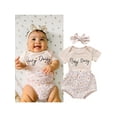 thumbnail image 6 of Baby Girls Letter Print Romper + Daisy Print Shorts + Bow Headband 3 Piece Summer Outfits Set, 6 of 7