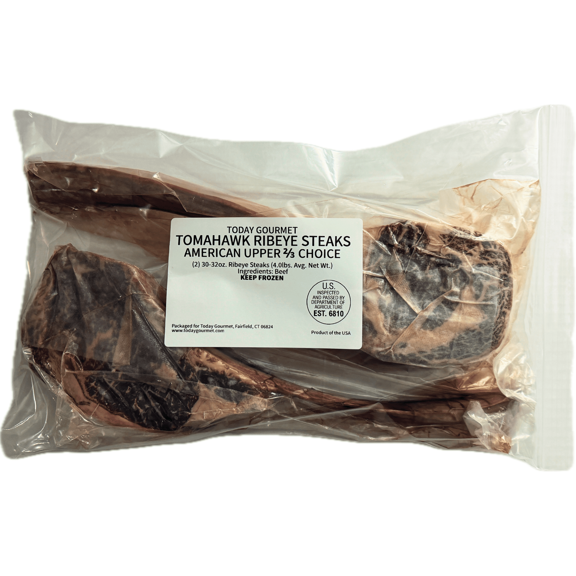 Today Gourmet American Upper 2/3 Choice Tomahawk Ribeye Steaks - (2) 30-32oz. Ribeye Steaks
