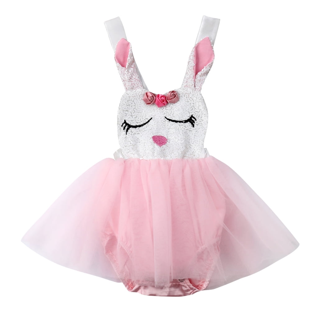PERSONALISED EASTER TUTU DRESS Bunny Ears Flowers Long Sleeve Pink Dress