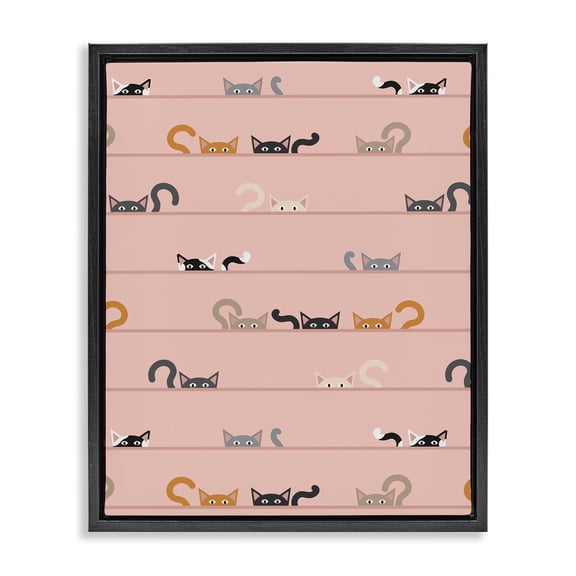 Stupell Industries Contemporary Peeking Cats on Pink Black Floating Frame Canvas Art, 17 x 21, by Sazerelli Designs