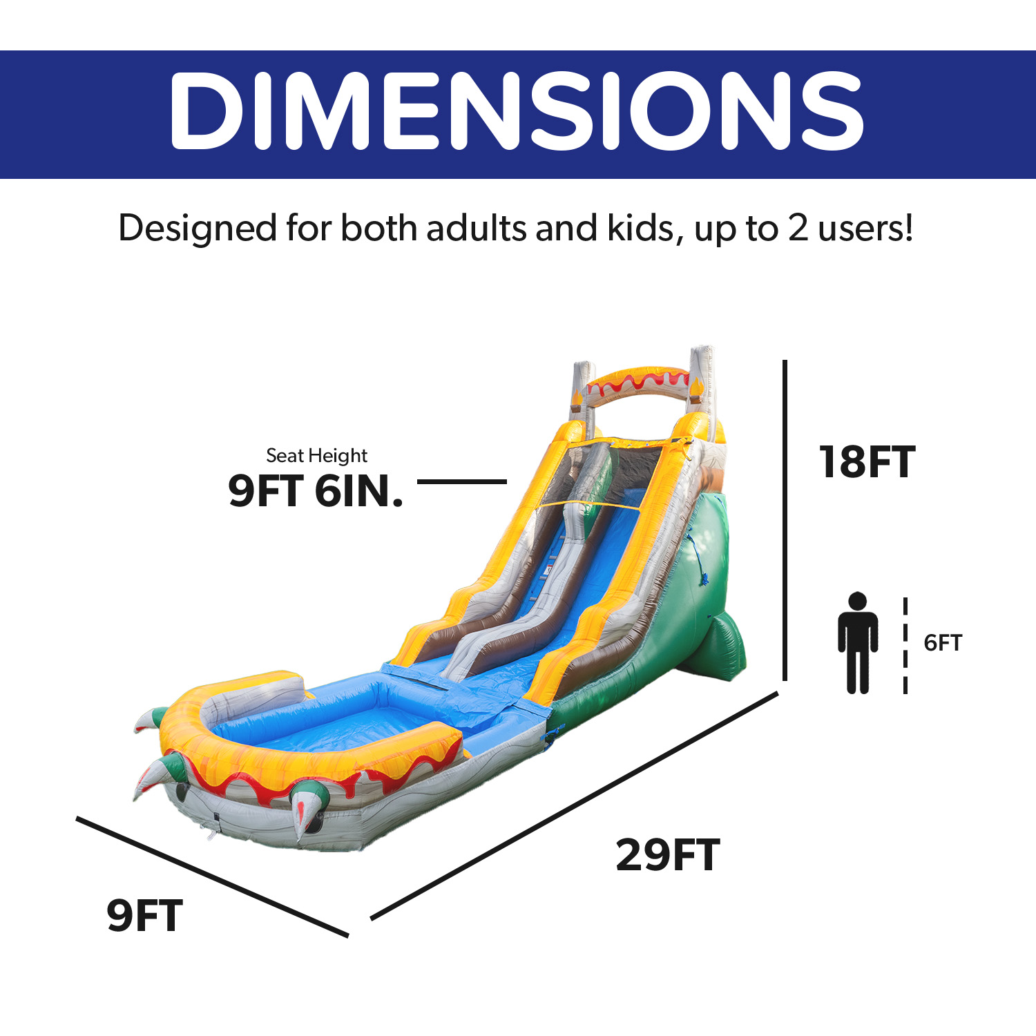 HeroKiddo T-Rex 18' Marble Color Effect Water Slide with Detachable Pool