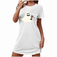 thumbnail image 3 of Sakmal Breathable Moomoo Womens Nightgown Halloween White Ultra-Soft Pajama Sleep Dress Short Ghost Print Crew Neck Short Sleeve Nightgowns S-2XL, 3 of 4