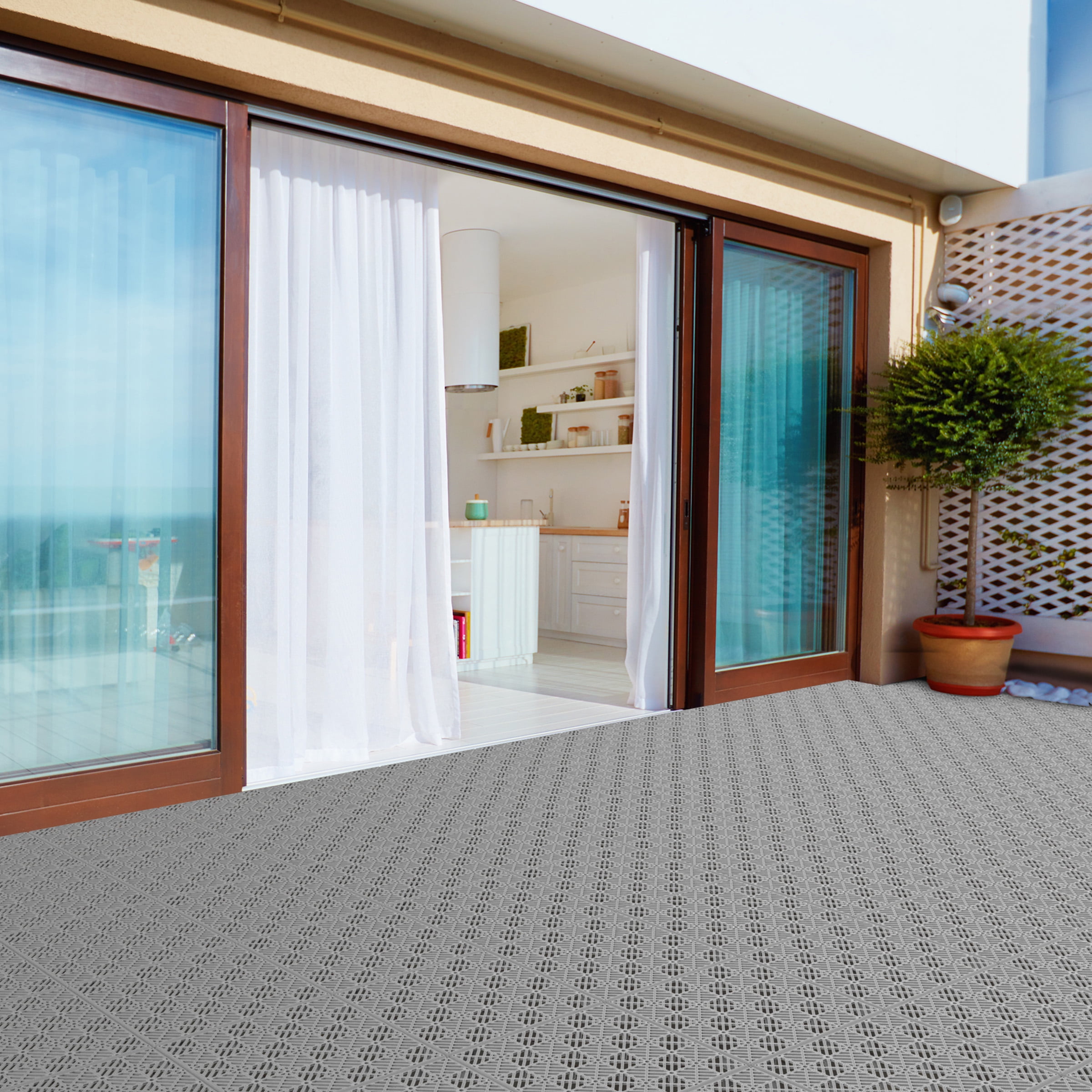 Pure Garden 11.5" Gray Polypropylene Interlocking Floor Mats 5.5 sq ft Coverage Area Easy Installation