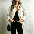 thumbnail image 6 of Domzest Womens Corduroy Shirt Jacket Button Down Frayed Hem Lapel Shirt Jackets 2026 Fall Casual Oversized Outerwear with Chest Pocket Beige XL, 6 of 6