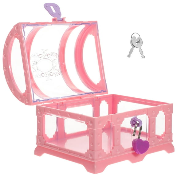 HAMPPLIES 1Pack Pink Plastic Treasure Chest for Party Favors and Classroom Prize Boxes