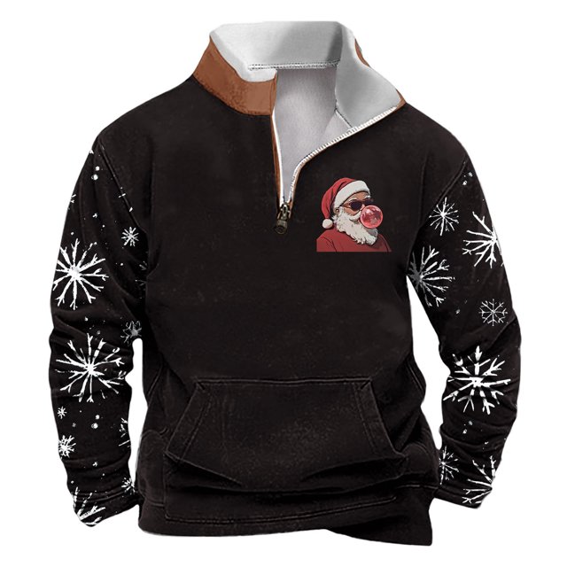 Sudadera sin capucha para hombre, de invierno, con cuello alto, cremallera, estampado navideño, jersey de manga larga, sudadera con capucha, blusa de poliéster para hombre