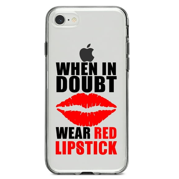 DistinctInk Clear Shockproof Hybrid Case for iPhone 7 8 SE (2020 Model) 4.7" Screen TPU Bumper Acrylic Back Tempered Glass Screen Protector - When in Doubt Where Red Lipstick