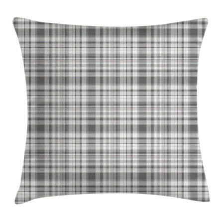 Grey Decor Throw Pillow Cushion Cover, Pattern with Modified Stripes Crossed Horizontal and Vertical Lines Forming Squares, Decorative Square Accent Pillow Case, 20 X 20 Inches, Smoke, by