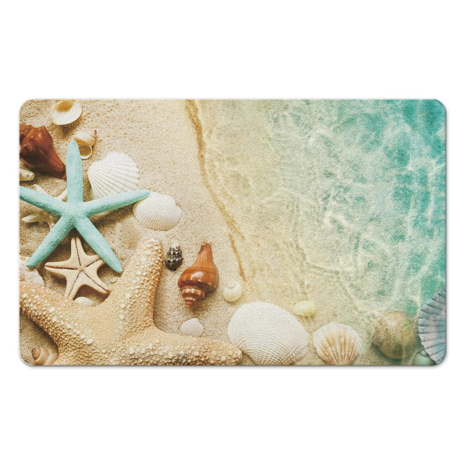 Ocean Themed Bathroom Rug, Sea Animal Bath Mat, Tropical Fish, Non
