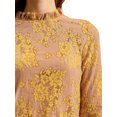 thumbnail image 6 of Unique Bargains Women's Floral Chroect Lace See Through Color Block Blouse, 6 of 7