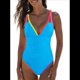 thumbnail image 1 of Traje de Baño de una Pieza para Mujer 2025 con Control de Abdomen, Diseño de Bloques de Color Neón, Cuello en V Profundo y Adelgazante Azul XXL, 1 of 8