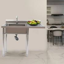 FETCOI Commercial Stainless Steel Kitchen Sink, 1 Compartment Free Standing Utility Sink with One Side Drainboard for Garage, Restaurant, Kitchen, Laundry Room