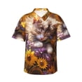 thumbnail image 2 of Yiaed Cute Cat Sunflower Print Hawaiian Shirt for Men Short Sleeve Button Down Shirts Beach Shirts for Men-Medium, 2 of 5