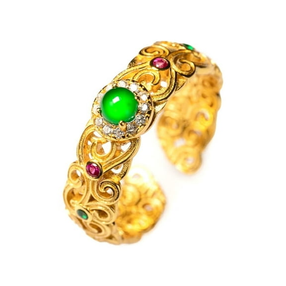 Hollow Floral Wire Gold-Plated Ring, S925, Silver