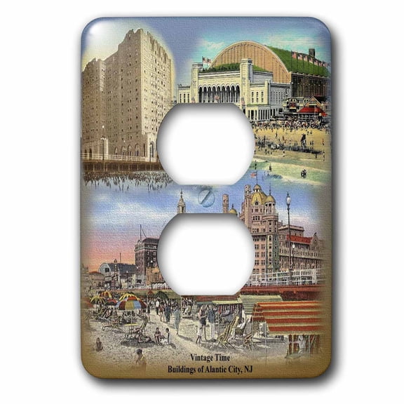 3dRose, Buildings of Atlantic City, Vintage, 2 plug outlet cover