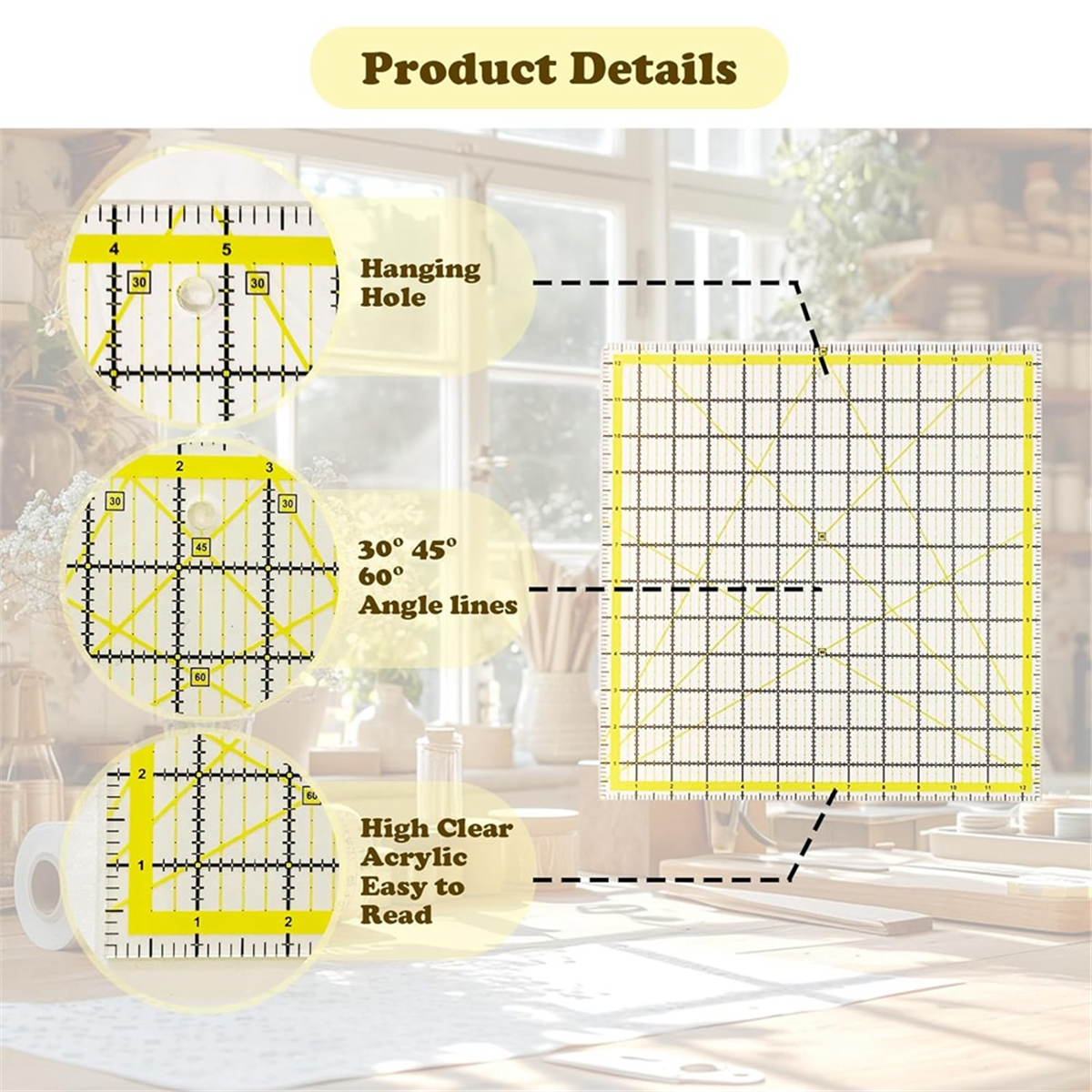 5 Pieces Acrylic Quilting Rulers,Square Sewing Rulers
