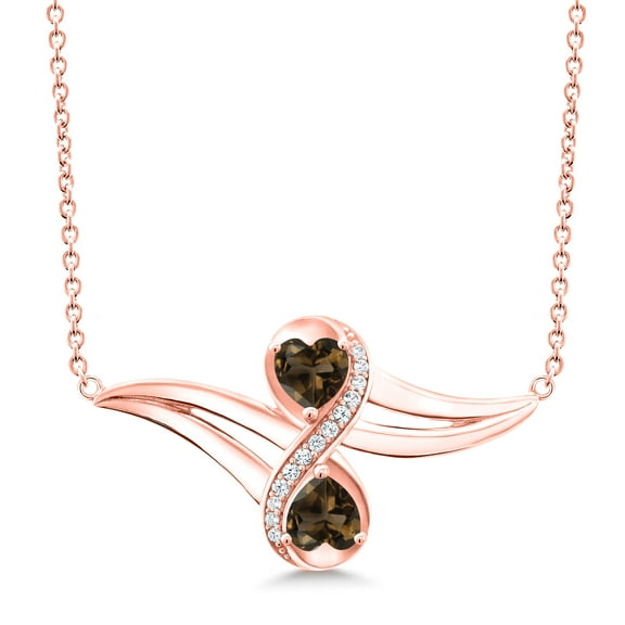 Gem Stone King 1.01 Ct Brown Smoky Quartz White Created Sapphire 18K Rose Gold Plated Silver Necklace