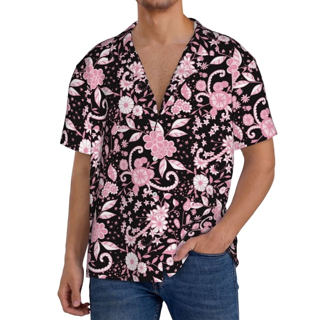 Balery Daisies Flowers Camisa Casual de Manga Corta con Botones para Hombre, Texturizada, Estilo Cubano, para Playa, Verano-Large