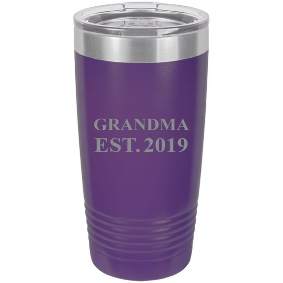Grandma Established EST. 2019 Stainless Steel Engraved Insulated Tumbler 20 Oz Travel Coffee Mug, Purple