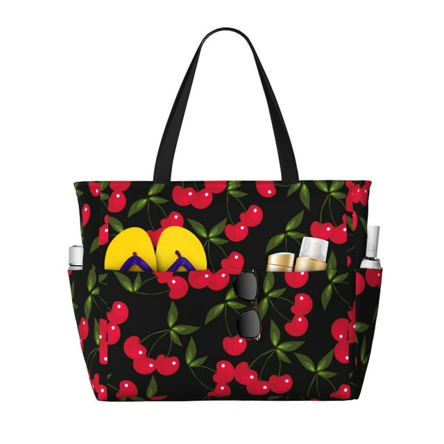 Fotbe Cherry Bolsa de Viaje para Playa - Resistente al Agua, Bolsa Tote de Gran Capacidad y Ligera con 7 Bolsillos para Mujeres y Hombres