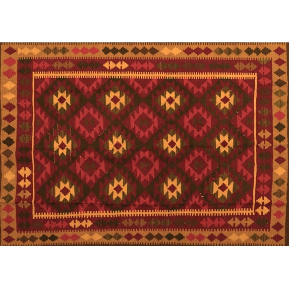 Ahgly Company Indoor Rectangle Oriental Orange Traditional Area Rugs, 4' x 6'