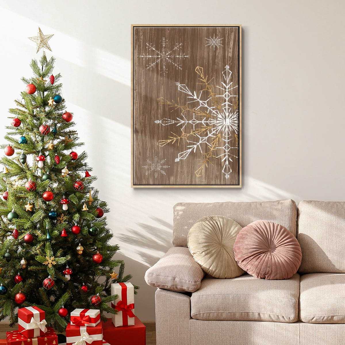 Barnwood Wonderland Collection B - Framed Gallery Wrapped Holiday Canvas - 17 x 25 - Natural Wood Frame