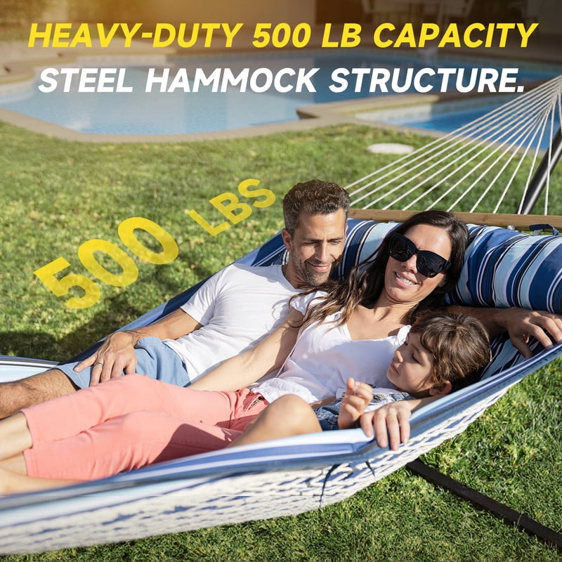 MIHOVER Heavy Duty Double Hammock with Stand - 500 lbs Capacity, Easy Setup & Detachable Pillow for Indoor/Outdoor Relaxation