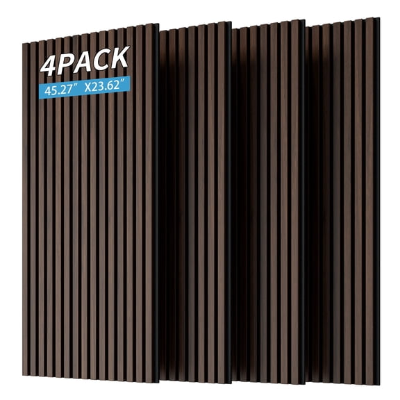 Cozynest 4 Pack Dark Walnut Wood Slat Acoustic Wall Panels 45.27 x 23.62 Inch Sound Absorbing 3D Fluted Panels for Home and Office