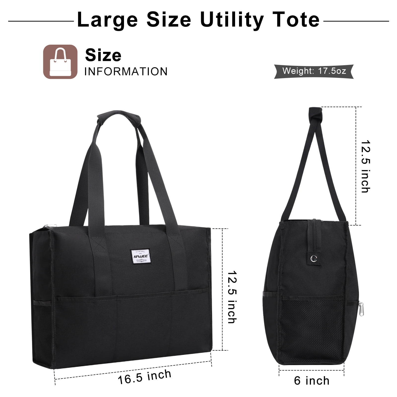 HAWEE Utility Work Tote Bags for Men with Laptop Layer and 15 Pockets for Commuting/ Travel/ Business, Black