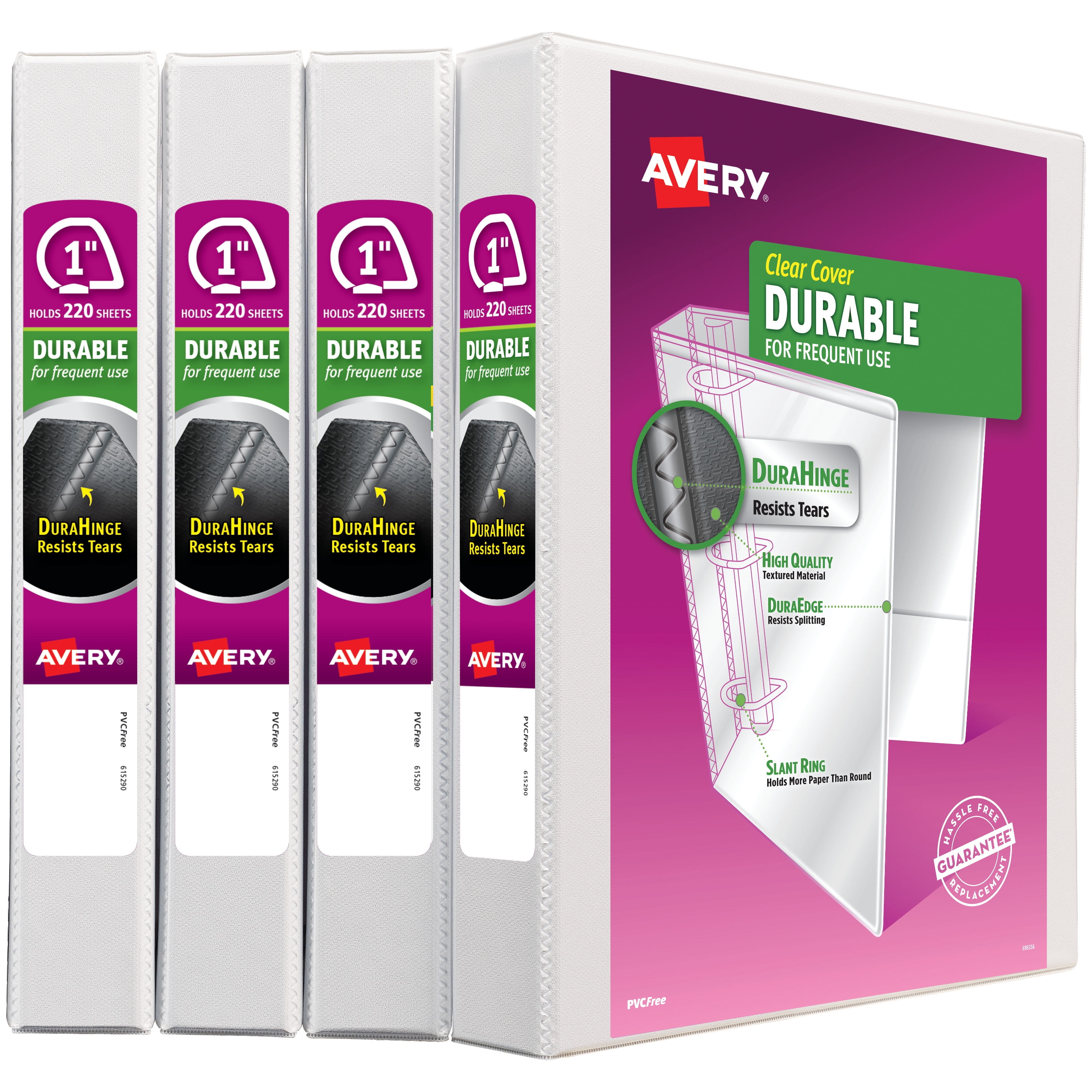 Avery Durable View 3 Ring Binders, 1' Slant Rings, 4 White Binders (17575)