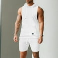 thumbnail image 3 of Dpytoraw Men's Workout Hooded Tank Tops Sleeveless Gym Shirt Sweat Shorts Hoodie Set 2 Piece Outfits Jogging Suits, 3 of 5