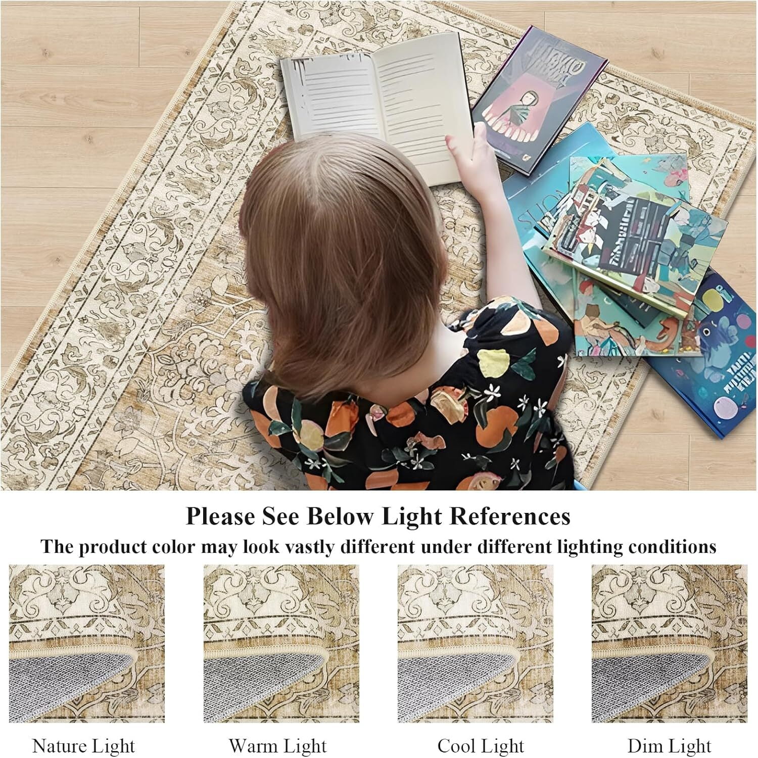 Findosom 2'x6' Vintage Boho Runner Rug Washable Non-slip Area Rug,Hallway Indoor Farmhouse Bedroom Kitchen Living Room Non Shedding Runner, Contemporary Low Plie Floor Carpet Doormat,Brown