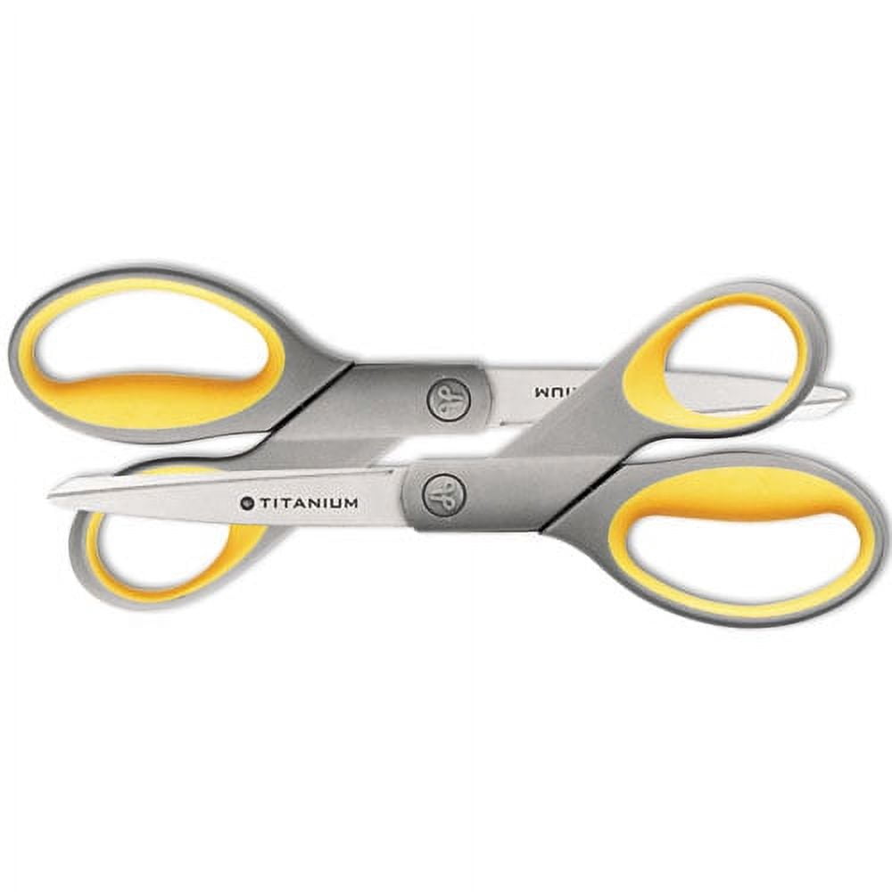 Titanium Bonded Scissors, 8" Long, 3.5" Cut Length, Gray/yellow Straight Handles, 2/pack | Bundle of 5 Packs