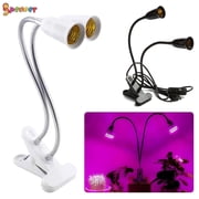 Spencer E27 Bulb 2 Head Clip-On Cable Desk Lamp Holder Flexible Gooseneck Book Lights Stand Clamp Lamp Socket for Home Plants Grow Reptiles Aquarium (Black)