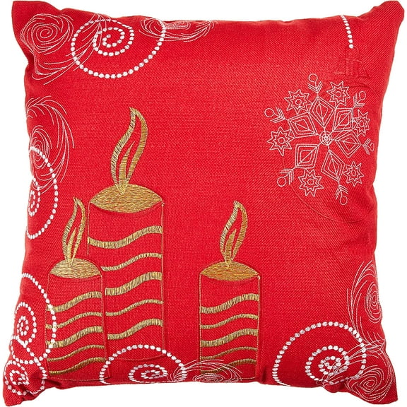 Violet Linen Seasonal Xmas Christmas Holiday Glories Pattern, Polyester Embroidered Jacquard , Candles , 18 Inch x 18 Inch, Square, Decorative Accent Throw Pillow Cover