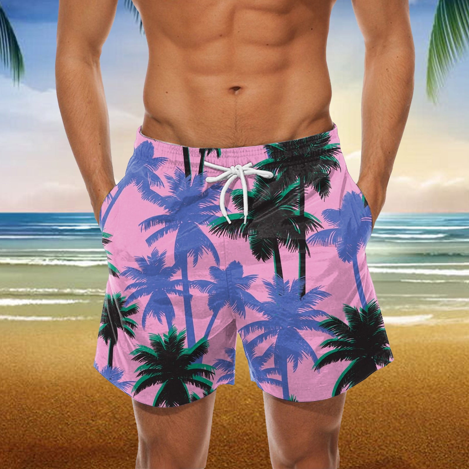 amidoa Mens Swimsuit Trunks Summer Drawstring Walk Swimming Trunks Graphic Print Beach Short